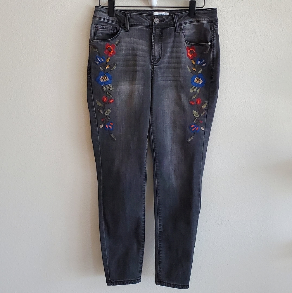 Kensie Floral Embroidered Skinny Ankle Jeans